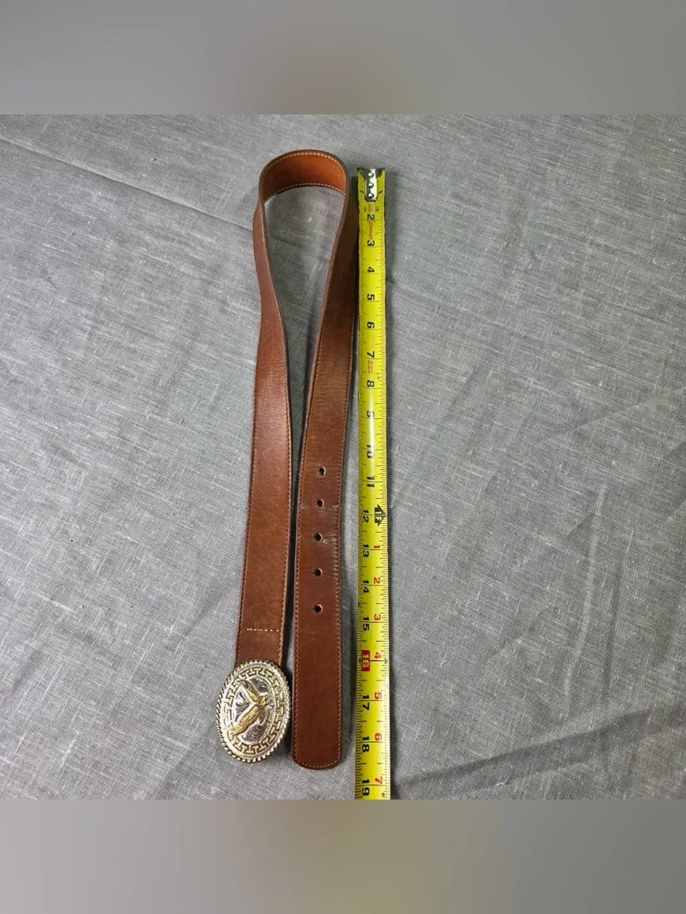 J.Crew Brown Leather Belt Size 32 with Silver Strike Eagle Buckle
